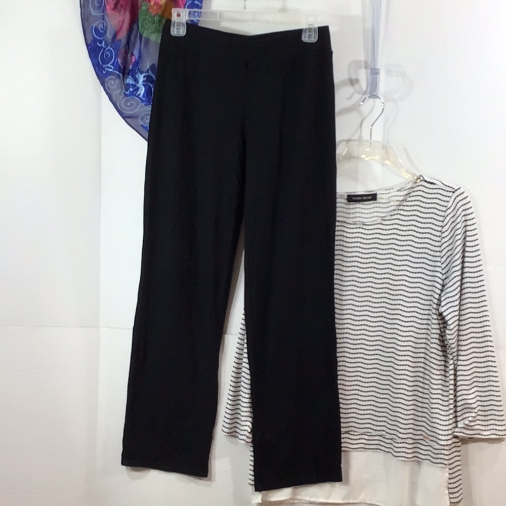 Eileen Fisher black pull on straight leg pants PS